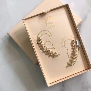C&C Ear cuff and earrings- Gold-leaves rhinestone